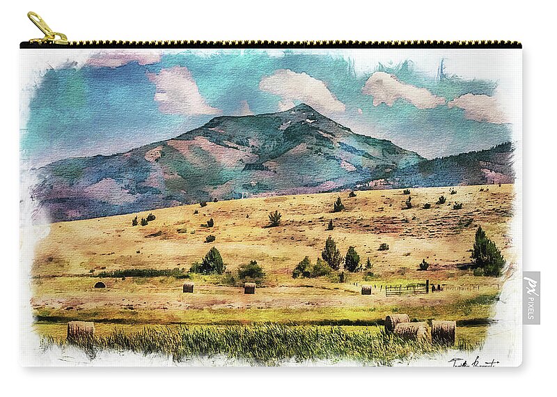 Hay Fields Zip Pouch featuring the photograph Hay Field Summers I w/ Dream Vignette Border by Tammy Bryant