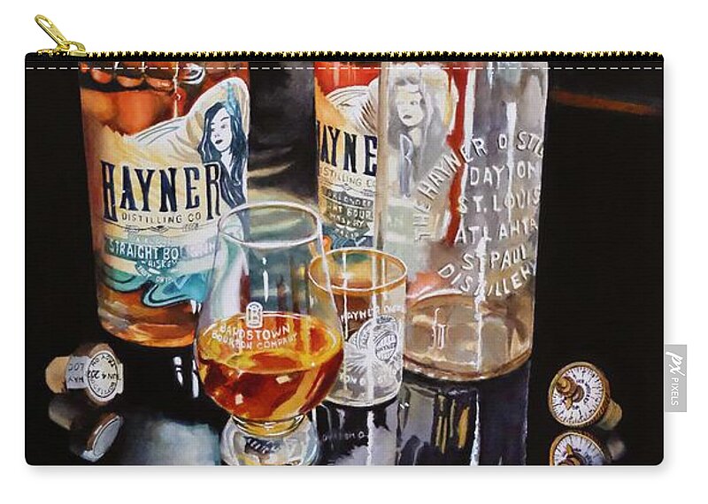 Bourbon Zip Pouch featuring the painting Hayner Whiskey by Jeanette Ferguson
