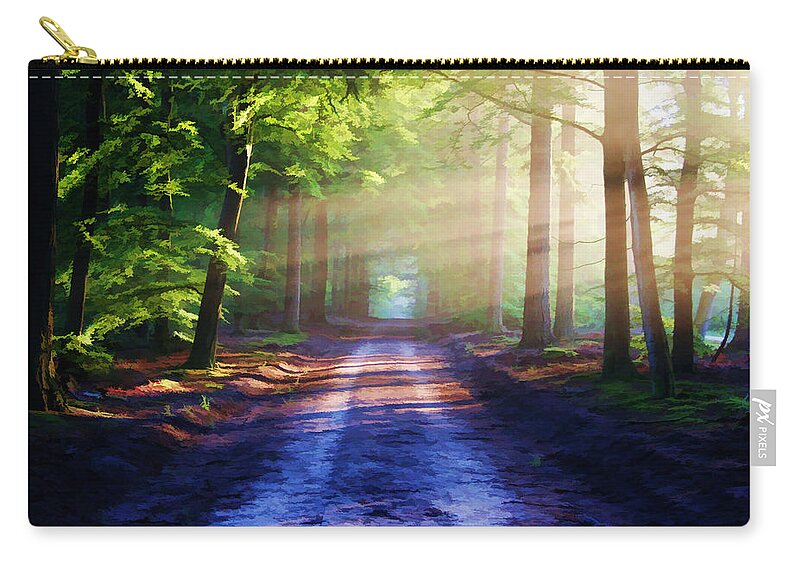 Landscape Zip Pouch featuring the painting Hazy Forest Road - DWP1815297 by Dean Wittle