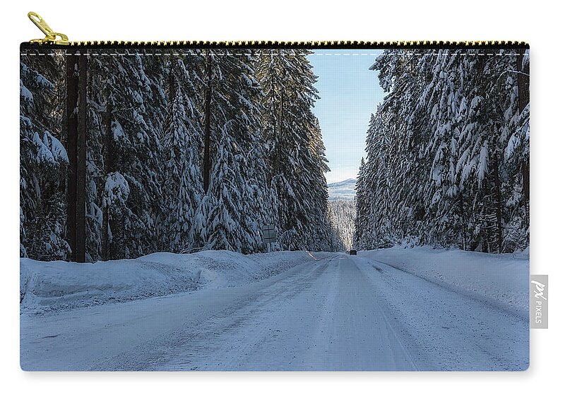 Highway 126 Zip Pouch featuring the photograph Heading to McKenzie Valley on Highway 126 in Winter by Belinda Greb