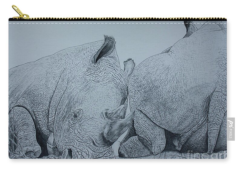 Rhinoceros Zip Pouch featuring the drawing Heads or Tails by David Joyner