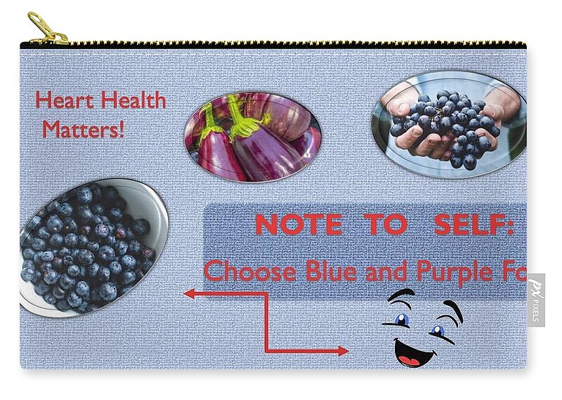 Heart Zip Pouch featuring the mixed media Heart Health Blue and Purple Foods by Nancy Ayanna Wyatt