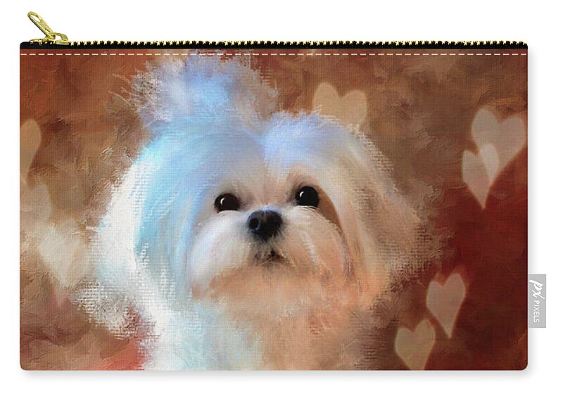 Maltese Zip Pouch featuring the digital art Heart Of Gold by Lois Bryan