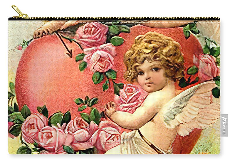 Kids Zip Pouch featuring the photograph Hearts and Flowers and Babies by Unknown Artists