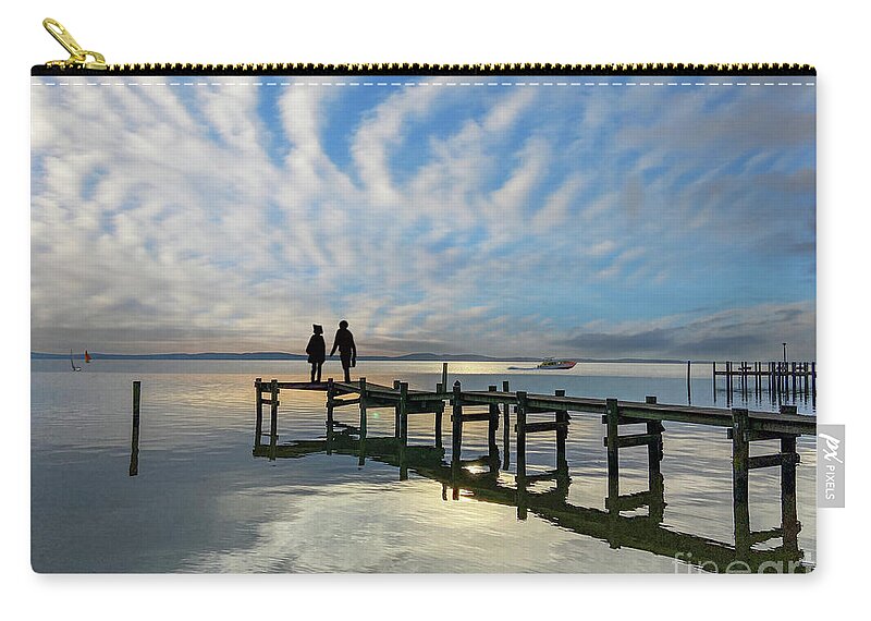 Heavenly Perception And Earthly. Wooden Pier Over Water A Surrealistic Adventure Zip Pouch featuring the photograph Heavenly Perception by David Zanzinger
