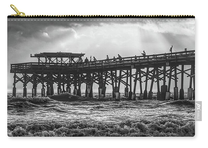 Cocoa Beach Zip Pouch featuring the photograph Heavenly Sunrise Grayscale by Jennifer White