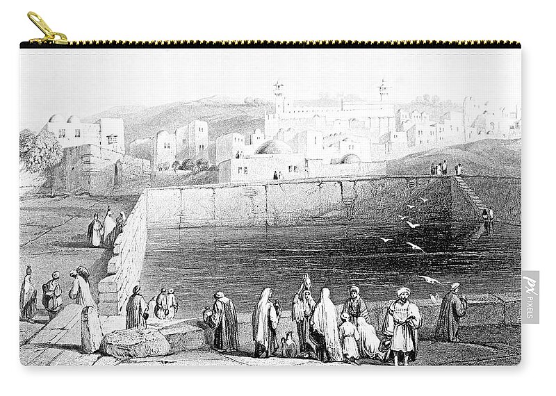 William Henry Bartlett Zip Pouch featuring the photograph Hebron Pool in 1847 by Munir Alawi