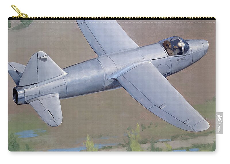Aviation Zip Pouch featuring the painting Heinkel He 178 by Jack Fellows