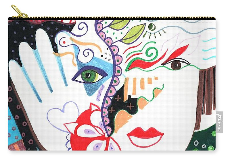 Hello By Helena Tiainen Zip Pouch featuring the drawing Hello by Helena Tiainen