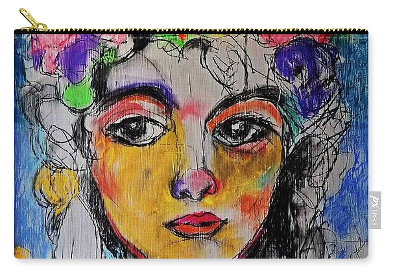  Zip Pouch featuring the drawing Her Wheelhouse Stage 3 by Mykul Anjelo