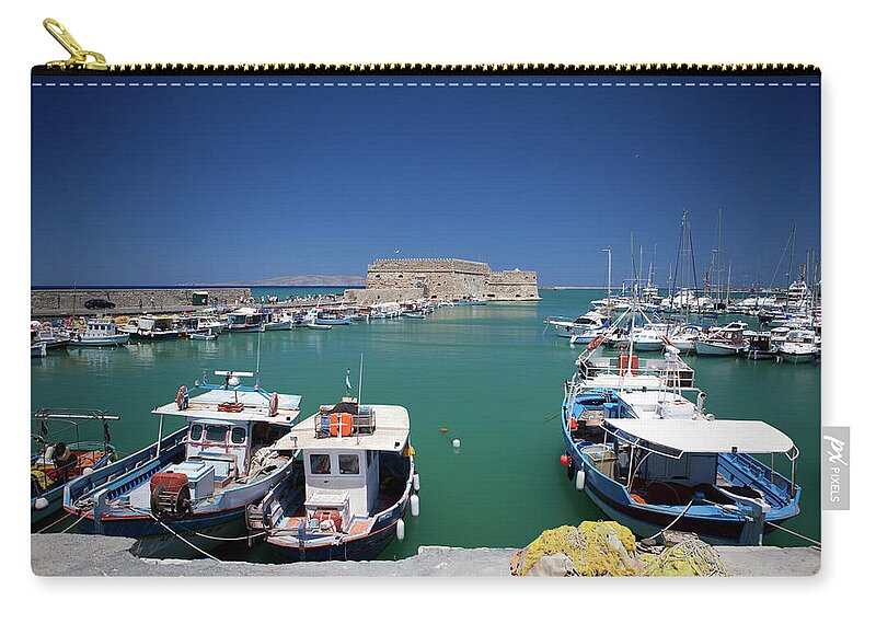 Heraklion Zip Pouch featuring the photograph Heraklion Port by Rich S