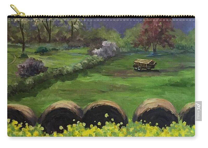 Hay Roll Zip Pouch featuring the painting Herb Mountain Hay Rolls by Anne Marie Brown