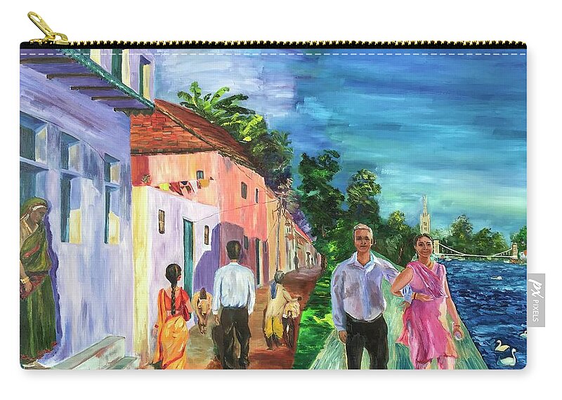 India Zip Pouch featuring the painting Here and There by Geeta Yerra