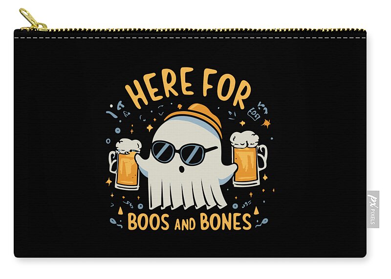 Halloween Zip Pouch featuring the digital art Here For Boos and Bones Halloween by Flippin Sweet Gear