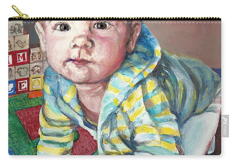 Crawl Zip Pouch featuring the painting Here I Come, I'm Leo by Merana Cadorette