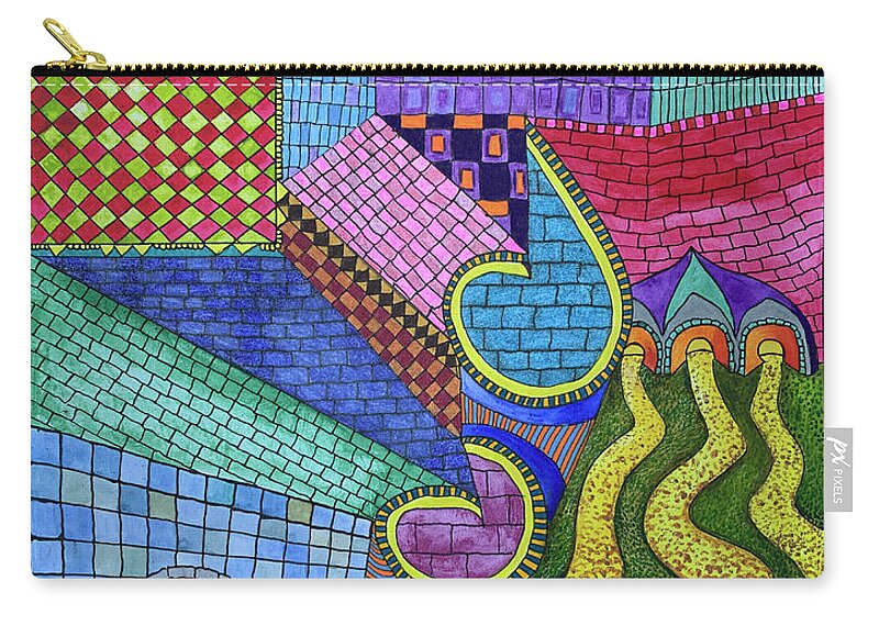Fantasy Castle Zip Pouch featuring the drawing Hermit's Castle Series #3 by Lorena Cassady