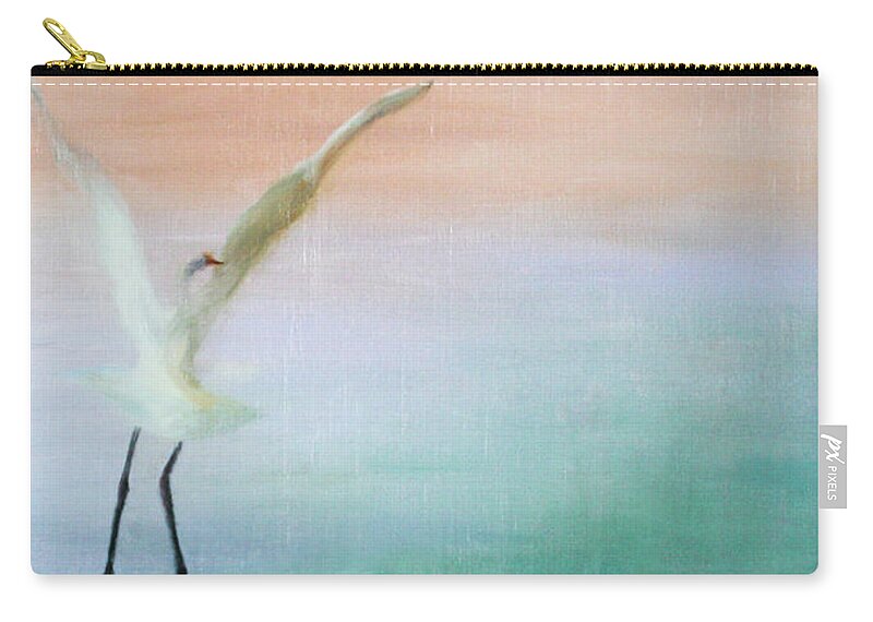 Heron Zip Pouch featuring the painting Heron Landing by Tracy Hutchinson