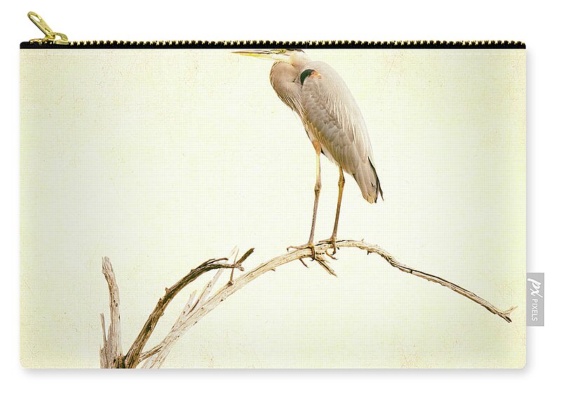 Blue Zip Pouch featuring the photograph Heron on a Branch by Joan Carroll