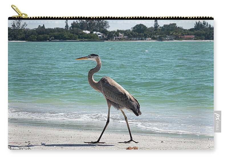 Susan Molnar Zip Pouch featuring the photograph Heron on Lido Beach 1 by Susan Molnar