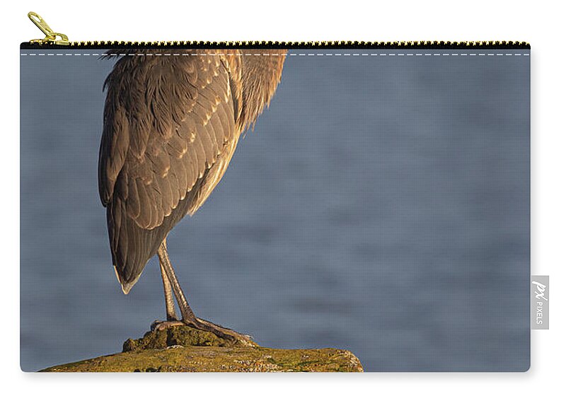 Blue Heron Carry-all Pouch featuring the photograph Heron Sunset Vertical by Michael Rauwolf
