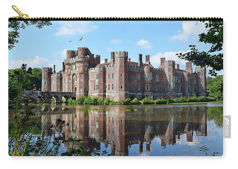 Herstmonceux Castle Zip Pouch featuring the photograph Herstmonceux Castle reflections by Gareth Parkes
