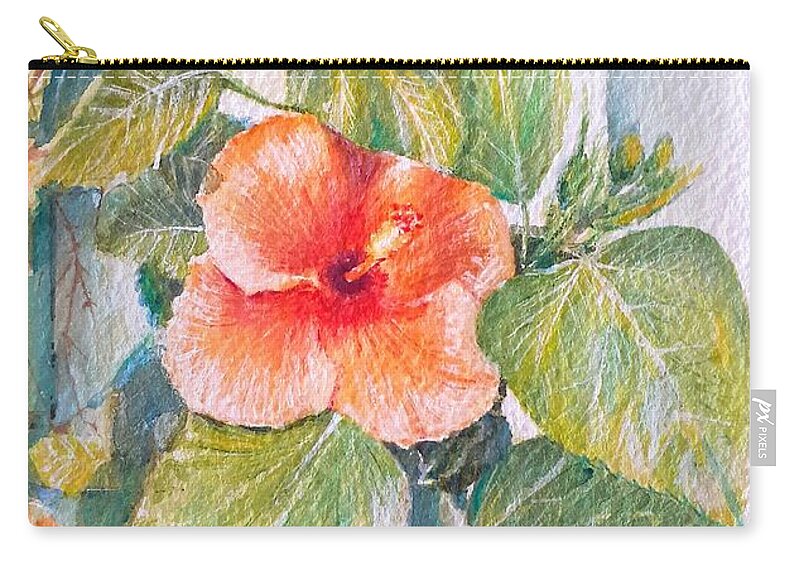 Hibiscus Zip Pouch featuring the painting Hibiscus by Carolina Prieto Moreno