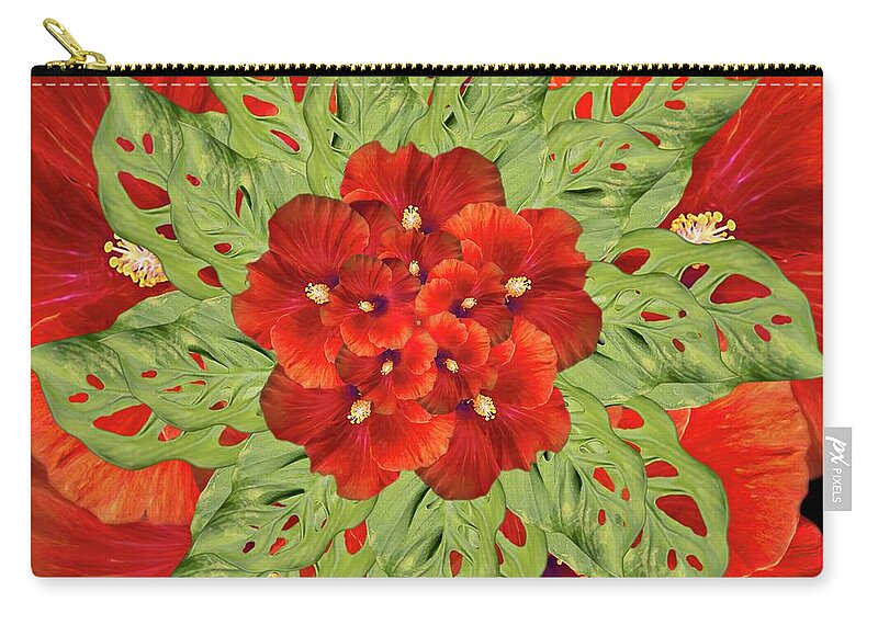 Flower Zip Pouch featuring the digital art Hibiscus Mandala by Teresa Wilson