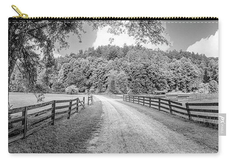 Barns Zip Pouch featuring the photograph Hidden Valley Road Panorama Black and White by Debra and Dave Vanderlaan
