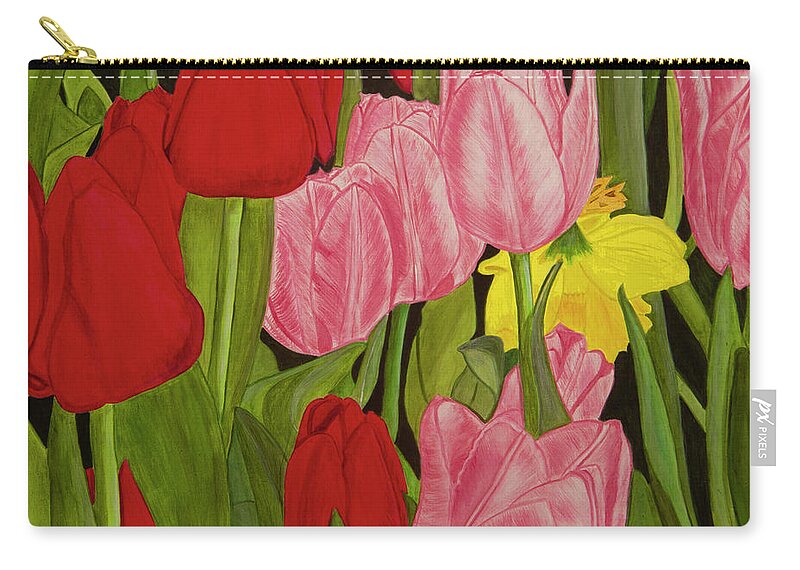 Tulips Zip Pouch featuring the painting Hide 'n Seek by Donna Manaraze