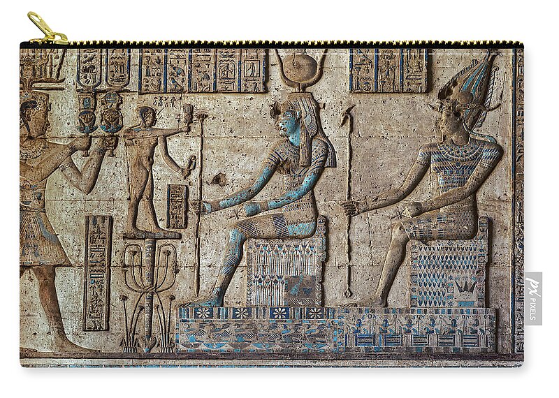 Egypt Zip Pouch featuring the relief Hieroglyphic carvings in egyptian temple by Mikhail Kokhanchikov