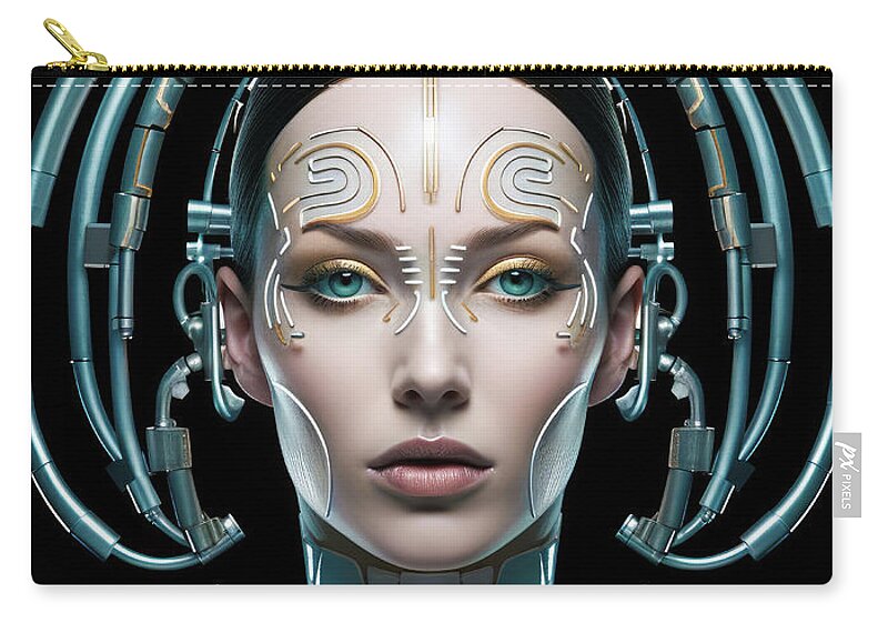 Woman Zip Pouch featuring the digital art High Fashion Model 05 Cyborg Woman by Matthias Hauser