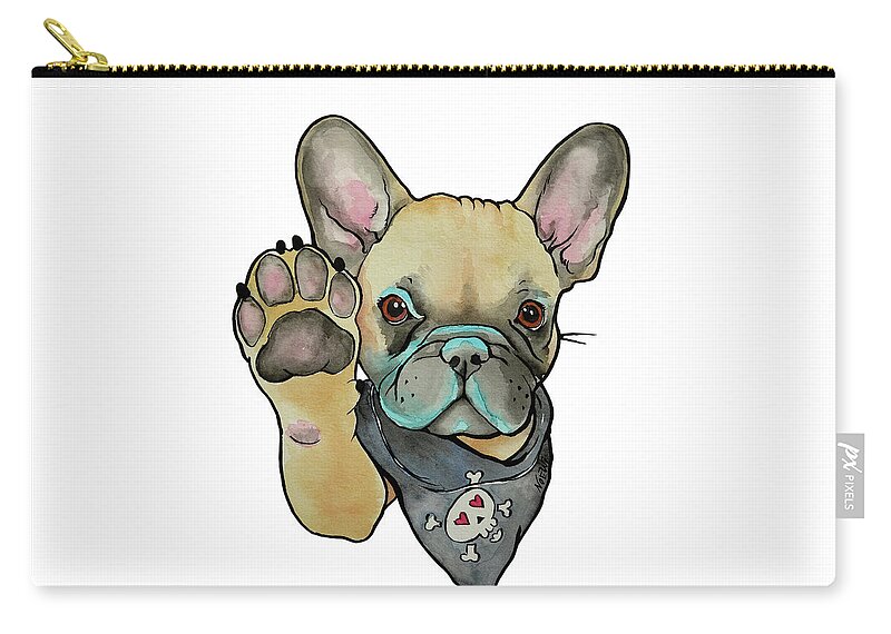French Zip Pouch featuring the painting High Five French Bulldog Fawn on white by Jindra Noewi