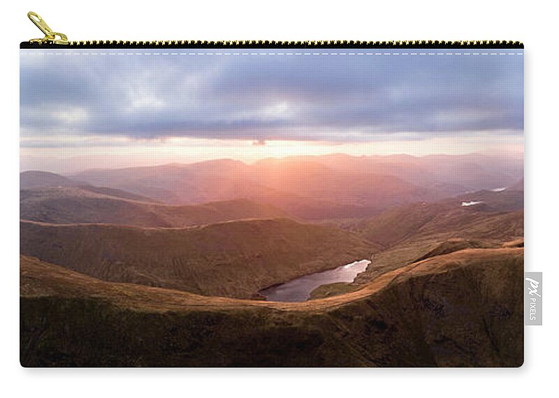 Panorama Zip Pouch featuring the photograph High Street Aerial Lake District by Sonny Ryse