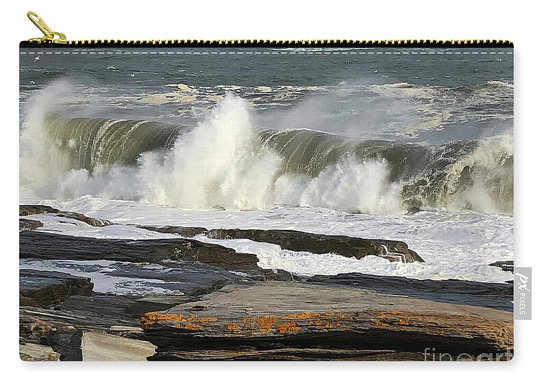 Winter Carry-all Pouch featuring the photograph High Surf Cape Elizabeth by Jeanette French