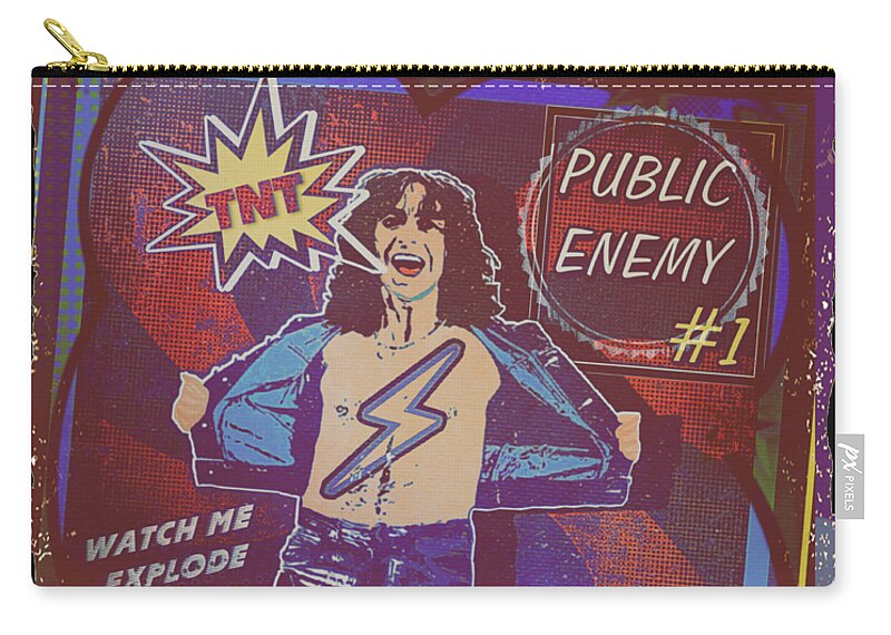 Acdc Zip Pouch featuring the digital art High Voltage Comic Book Cover by Christina Rick