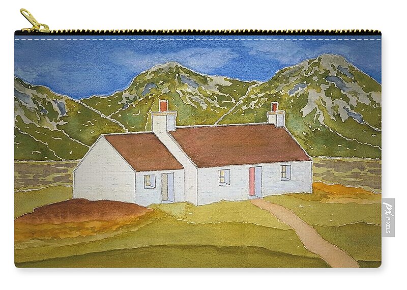 Watercolor Zip Pouch featuring the painting Highland Home by John Klobucher