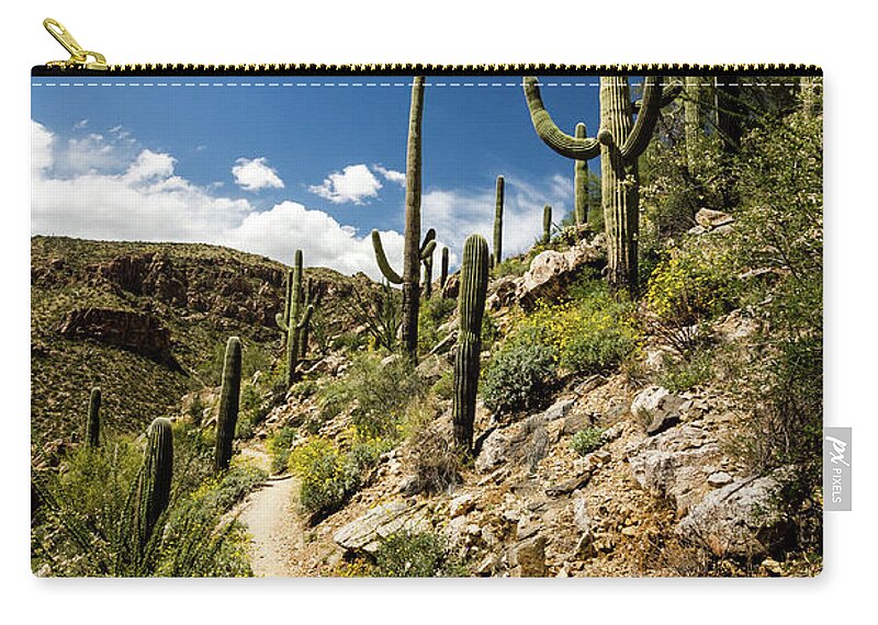 Canyon Zip Pouch featuring the photograph Hiking trail through the flowering desert by Craig A Walker