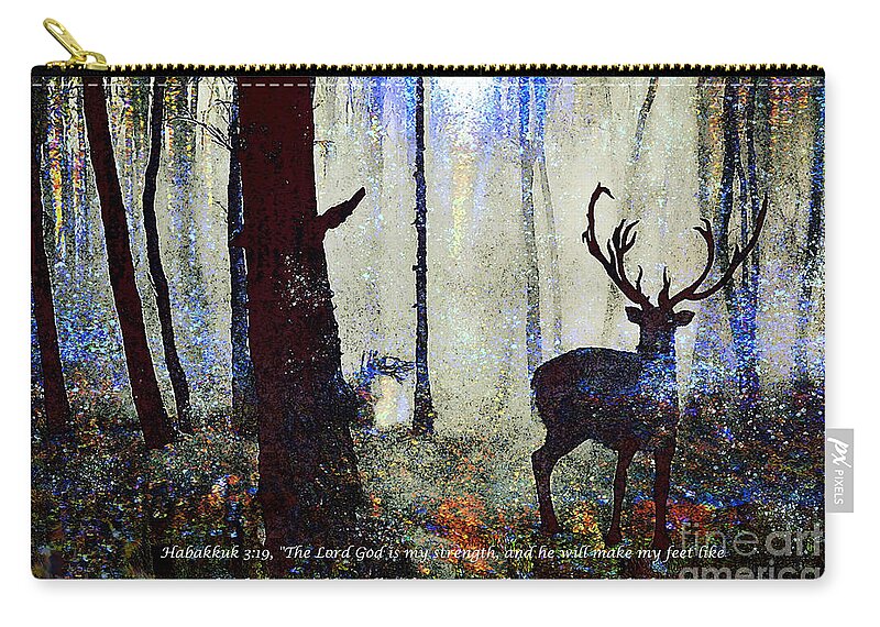 Hinds Feet In High Places Zip Pouch featuring the painting Hinds Feet in High Places by Bonnie Marie