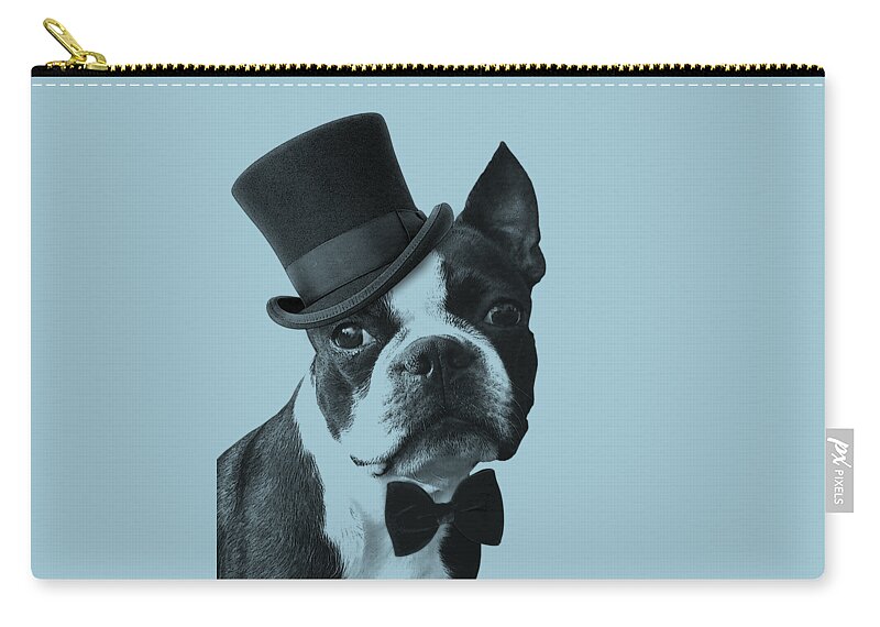 Boston Terrier Zip Pouch featuring the digital art Hipster Boston Terrier by Madame Memento