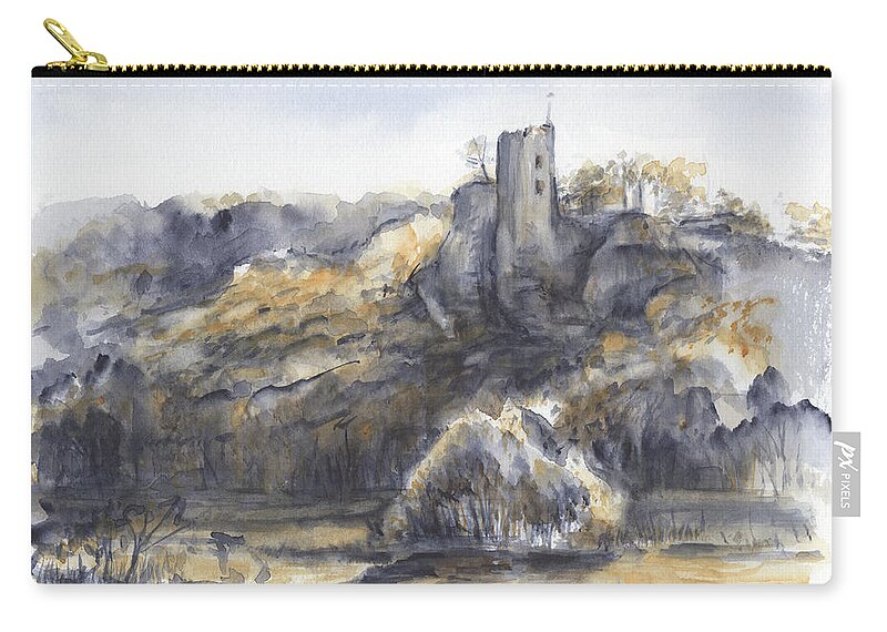 Castle Carry-all Pouch featuring the painting Historic castle in the middle of the magic forest by Adriana Mueller