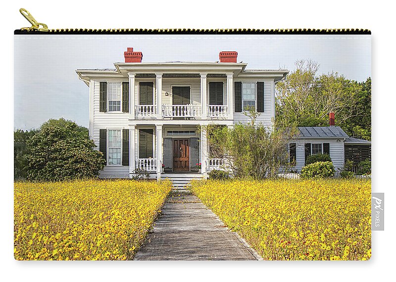 Beaufort Carry-all Pouch featuring the photograph HIstoric Home With Yard of Wildflowers - Beaufort North Carolina by Bob Decker