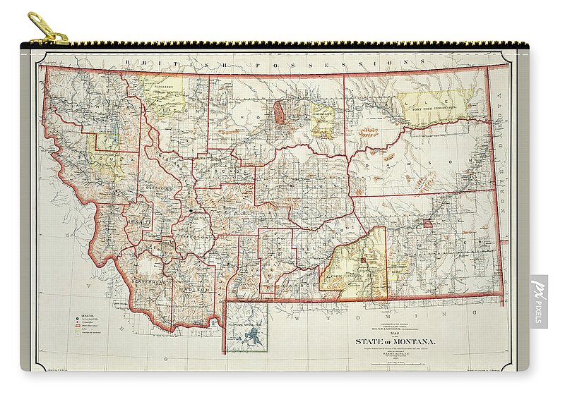 Montana Zip Pouch featuring the photograph Historical Map State of Montana 1897 by Carol Japp