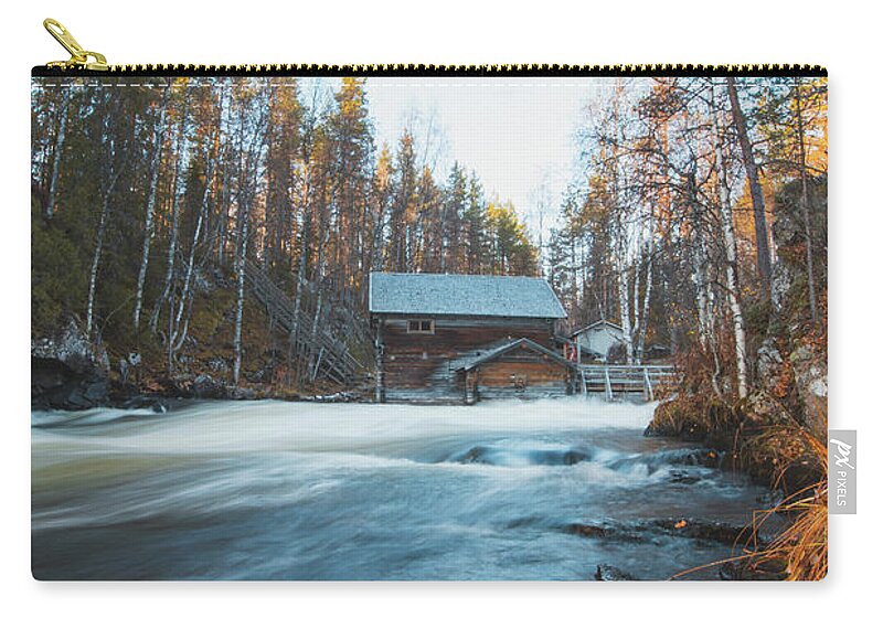 Grist Mill Zip Pouch featuring the photograph Historical wooden mill in the autumn season by Vaclav Sonnek
