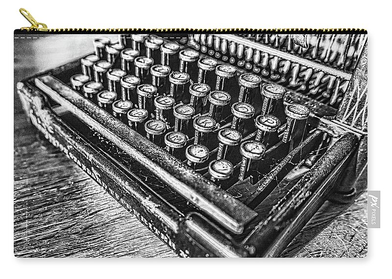 Typewriter Keyboard Zip Pouch featuring the photograph HJKL Black and White by Sharon Popek