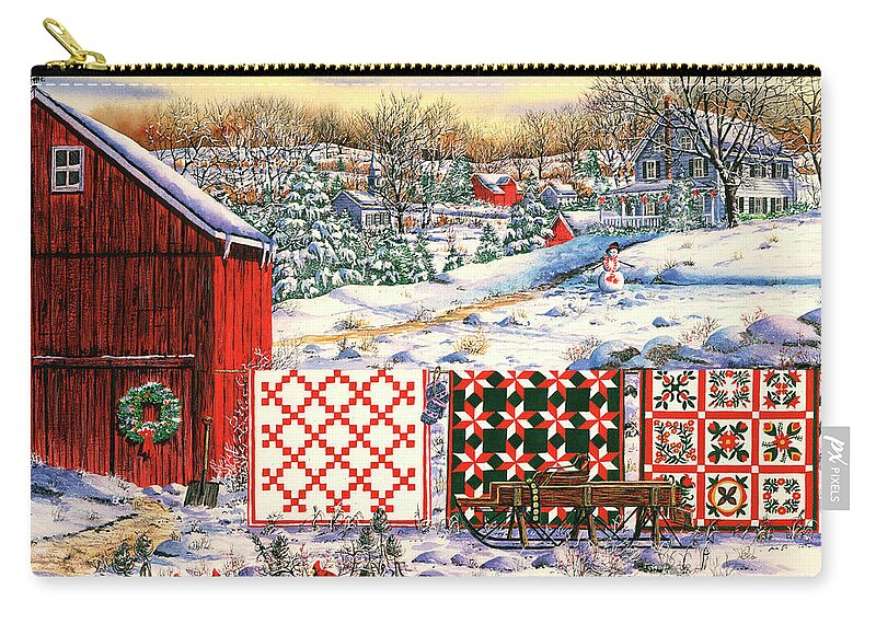 Red Barn Zip Pouch featuring the painting Holiday Airing by Diane Phalen