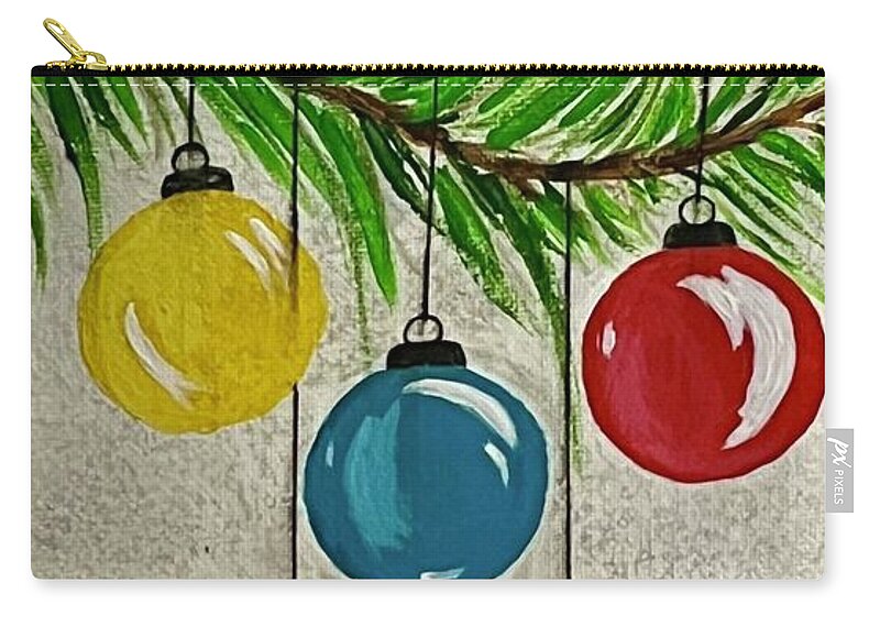 Christmas Zip Pouch featuring the painting Holiday Baubles by Colleen Casner