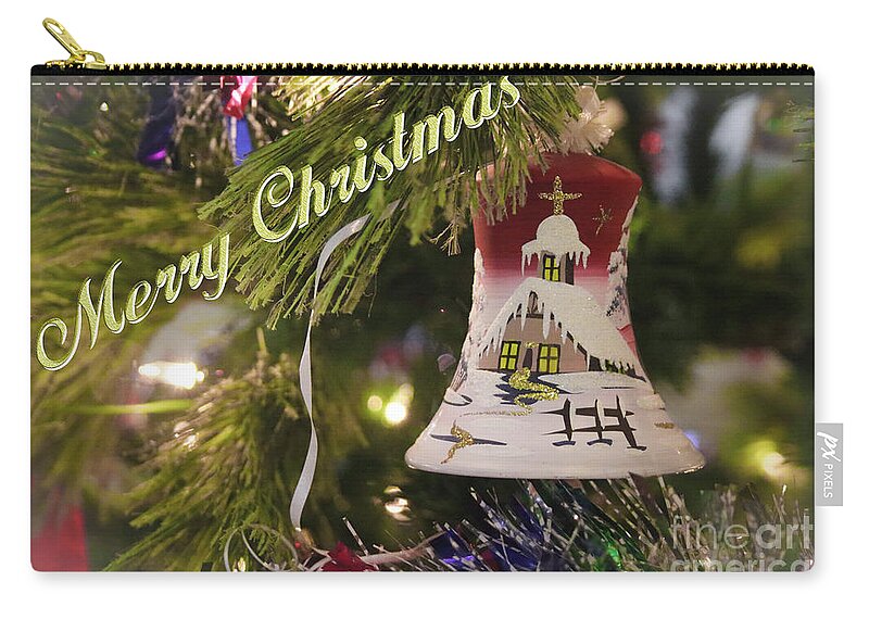 Merry Zip Pouch featuring the photograph handblown glass Holiday Bell by Darrell Foster