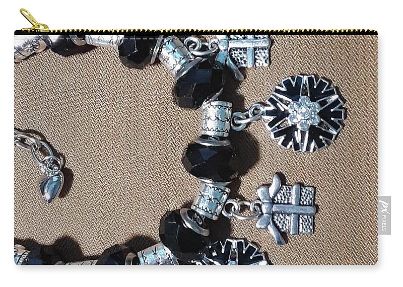 Holiday Jewelry Zip Pouch featuring the jewelry Holiday Charm Bracelet in Black and Silver by Michele Myers