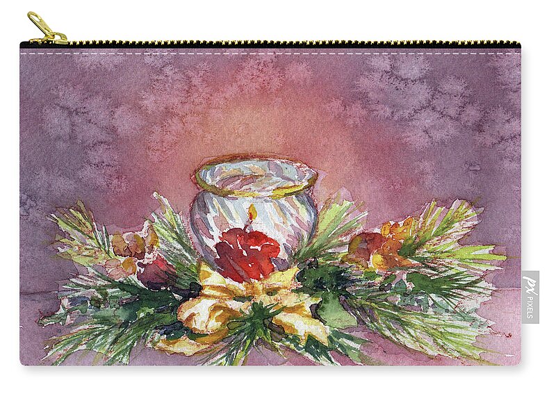 Holiday Candle Zip Pouch featuring the painting Holiday Candle by Vikki Bouffard