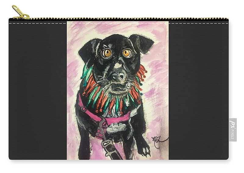 Border Collie Zip Pouch featuring the painting Jolly Holly by Melody Fowler